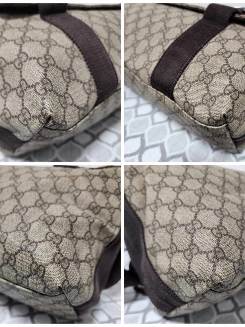 Authentic GUCCI GG Plus Monogram Double Buckle Flap Messenger Bag Beige/Brown - Picture 10 of 15
